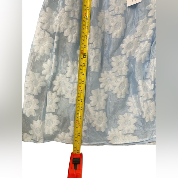 NWT Topshop Daisy Organza Bow Floral Sheer Babydoll Mini Dress Blue White Sz 12 - Picture 13 of 13